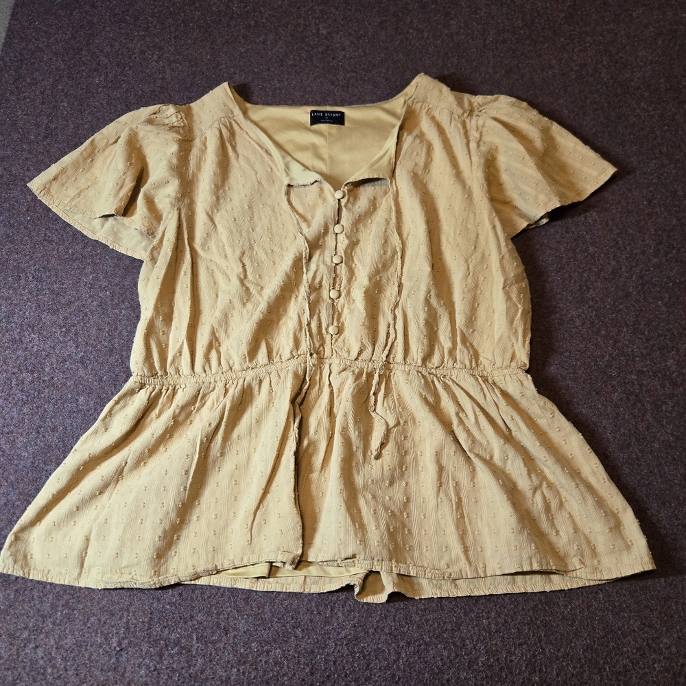 Lane Bryant Short-sleeve Peplum Blouse In Golden Orange Size 18